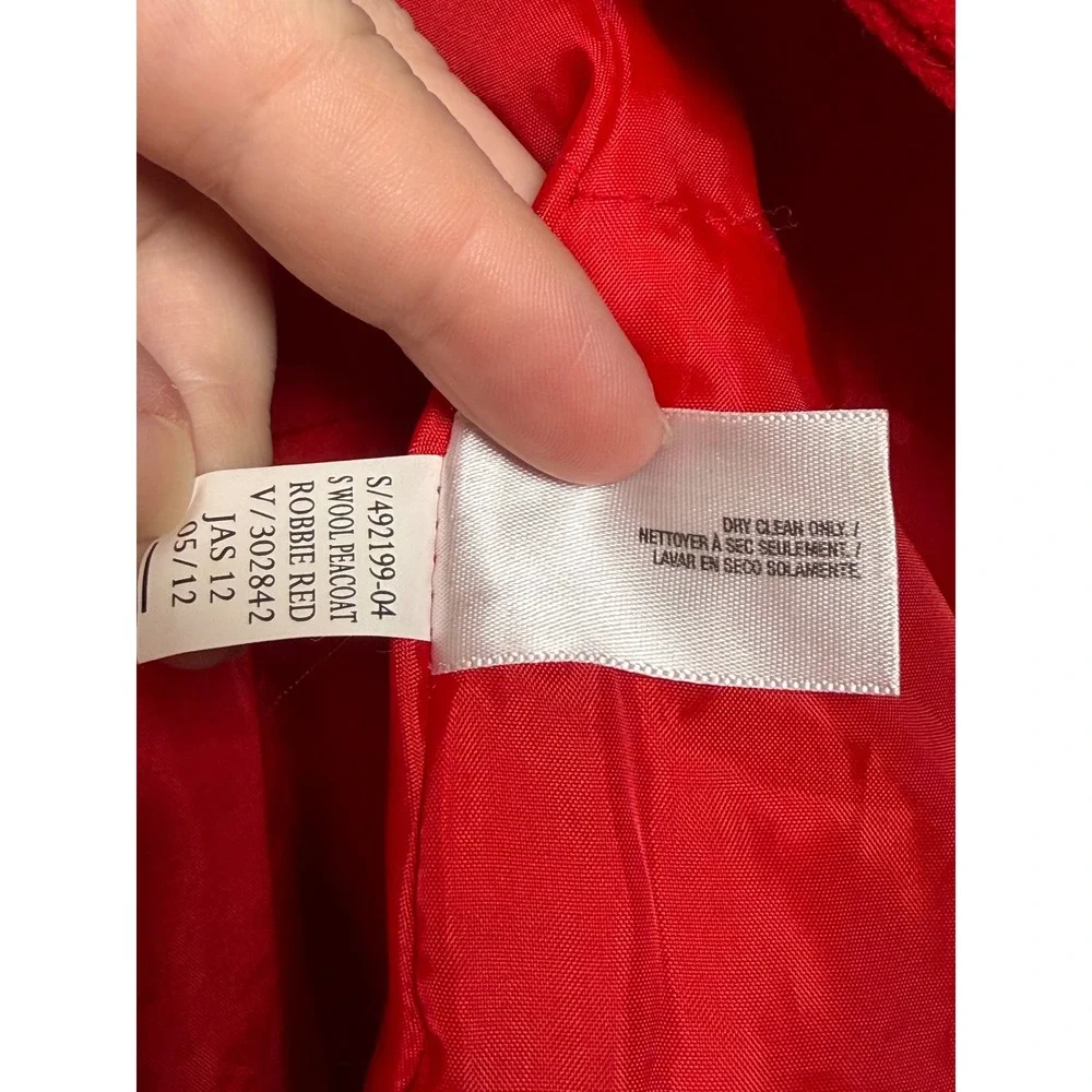 Old Navy Girls 3T Red Wool Blend Hooded Peacoat Double Breasted Jacket EUC